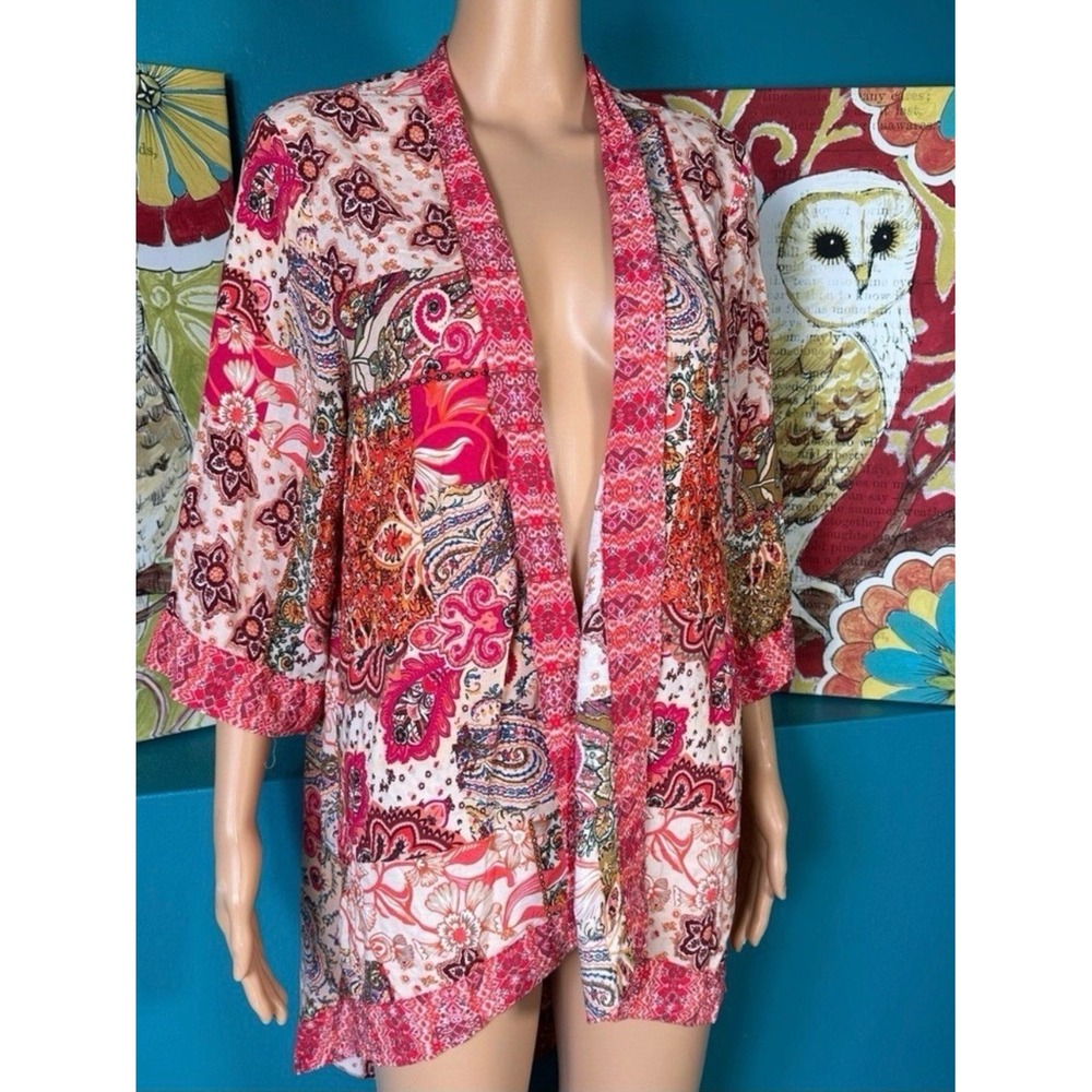 Floriana Cardigan Kimono Women's Large Boho Bohemian Floral Open Front - Picture 4 of 10